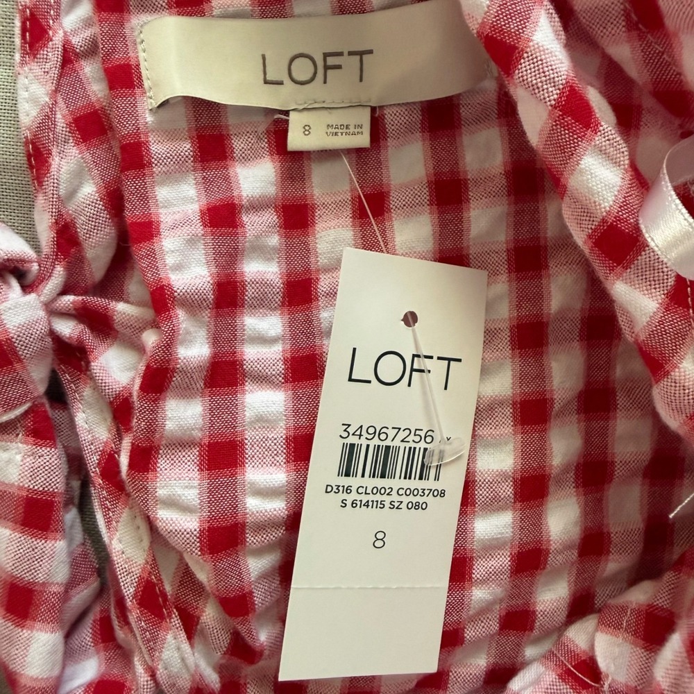 NWT LOFT Size 8 Picnic Gingham Cotton Puff Sleeve Dress Cottagecore Seersucker - Picture 3 of 12